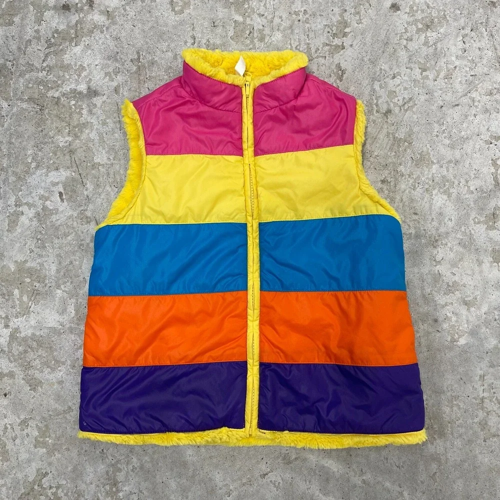 Hanna Andersson Vest Kids 130 Multicolor Puffer Rainbow Colorful Youth Girls